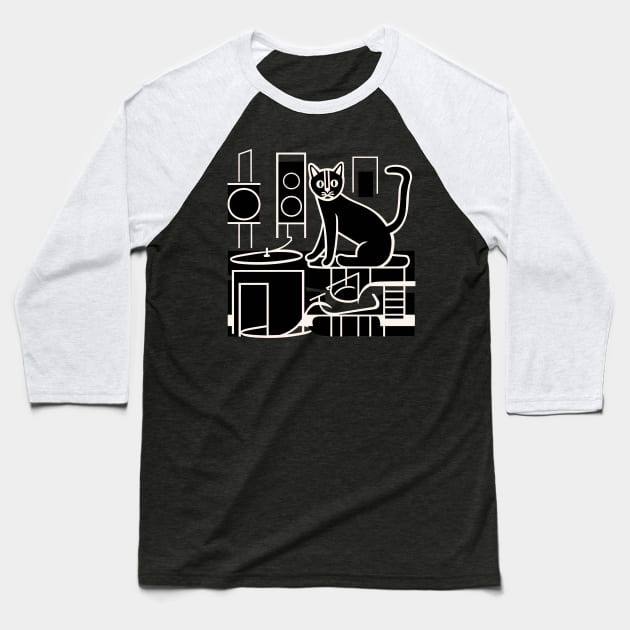 DJ Vinyl Cat Baseball T-Shirt by DankFutura